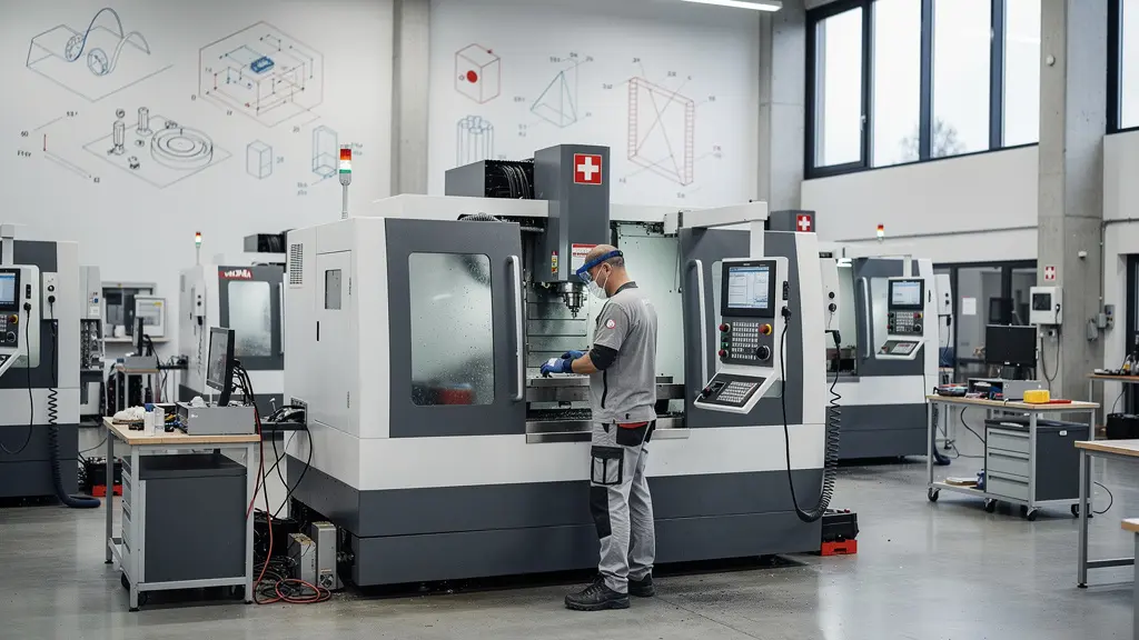 Adulte en formation CFC travaillant sur machine industrielle en Suisse