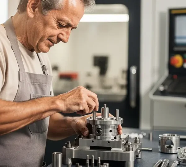 Artisan qualifié utilisant des outils de précision dans un atelier moderne en Suisse