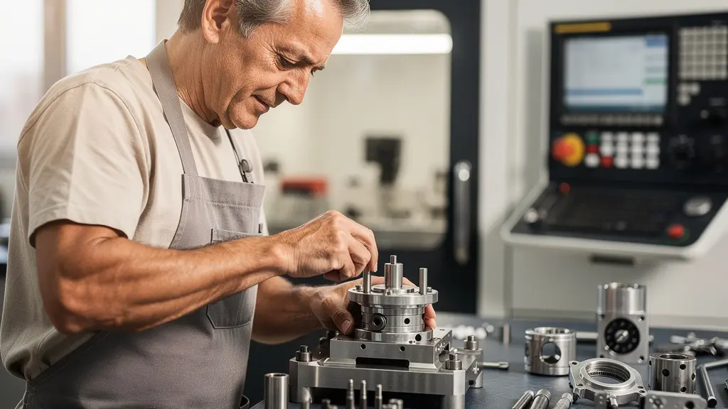 Artisan qualifié utilisant des outils de précision dans un atelier moderne en Suisse