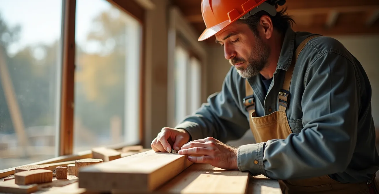 Artisan procédant à la déconstruction sélective d'une façade en bois, illustrant le principe de l'économie circulaire.