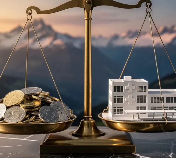 Métaphore visuelle de l'équilibre entre impôts et services publics en Suisse