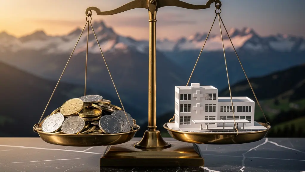 Métaphore visuelle de l'équilibre entre impôts et services publics en Suisse