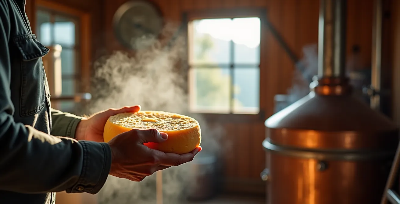 Ferme jurassienne en bois sous la neige avec chevaux Franches-Montagnes