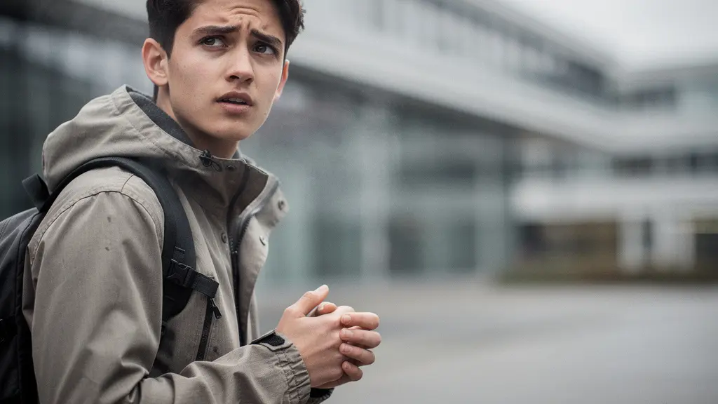 Portrait d’un étudiant stressé devant un bâtiment de campus en Suisse, illustrant la pression après un échec en première année.