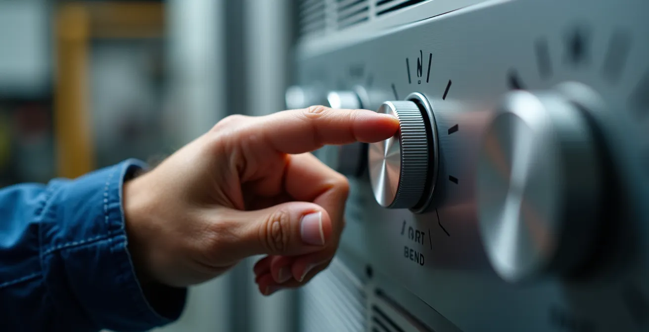 Gros plan sur une main ajustant les paramètres d'une pompe à chaleur avec courbe de chauffe visible