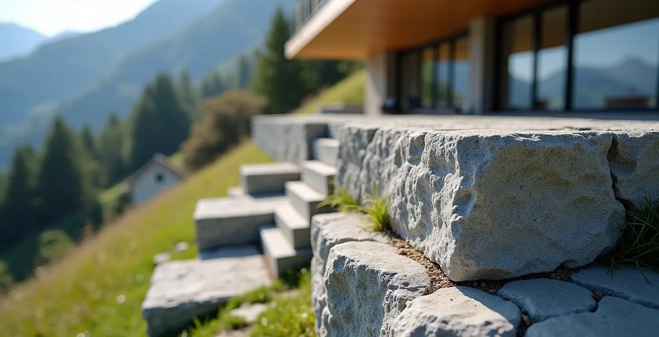 Villa moderne intégrée dans une pente avec terrasses successives